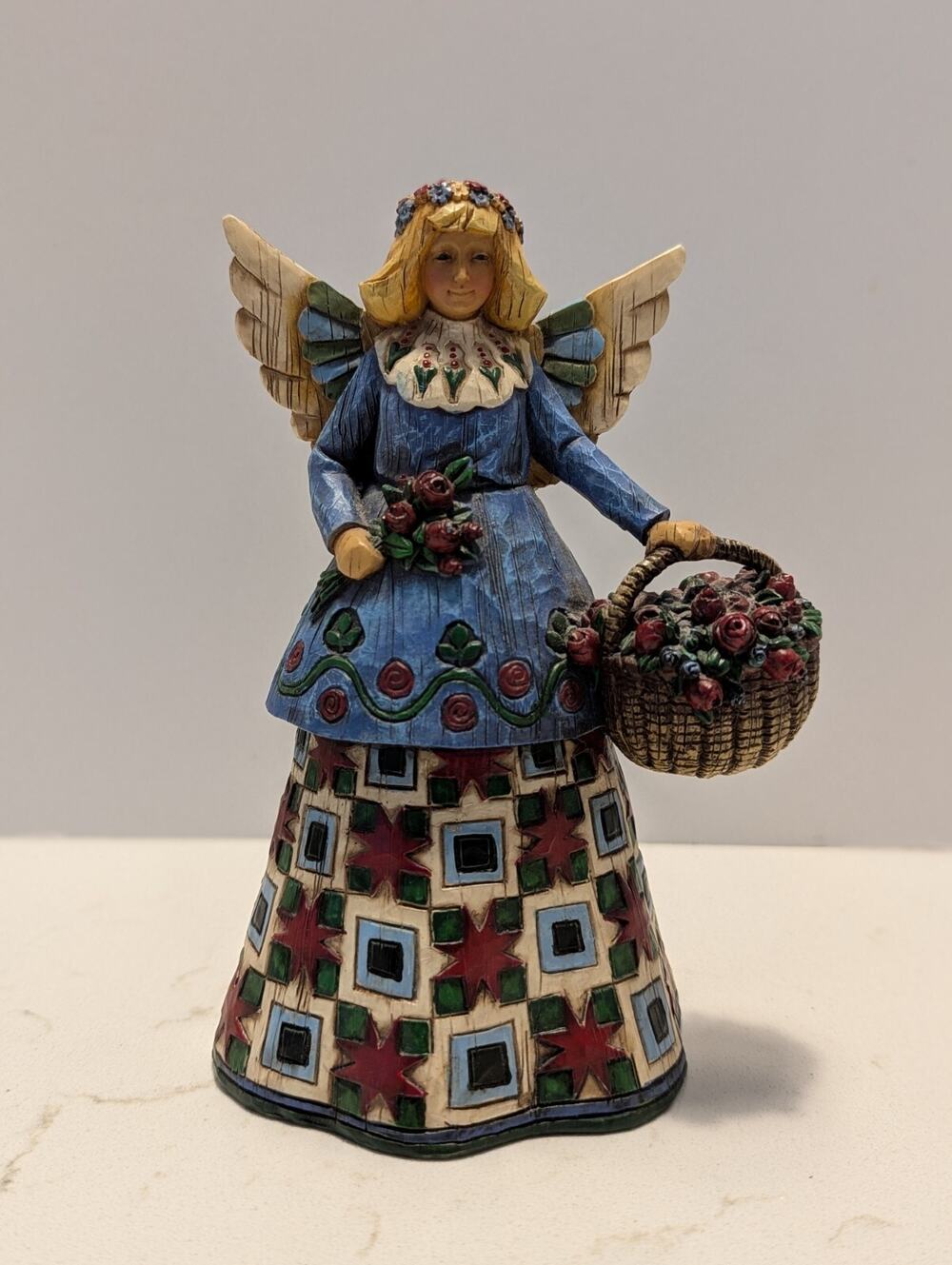 Jim Shore Heartwood Creek 2002 Angel, Red Roses, Basket, Statue, Cottagecore